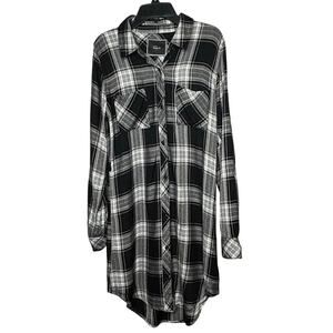 Rails Black & White Plaid Flannel Fall Autumn Button Down Shirt Dress Size XS